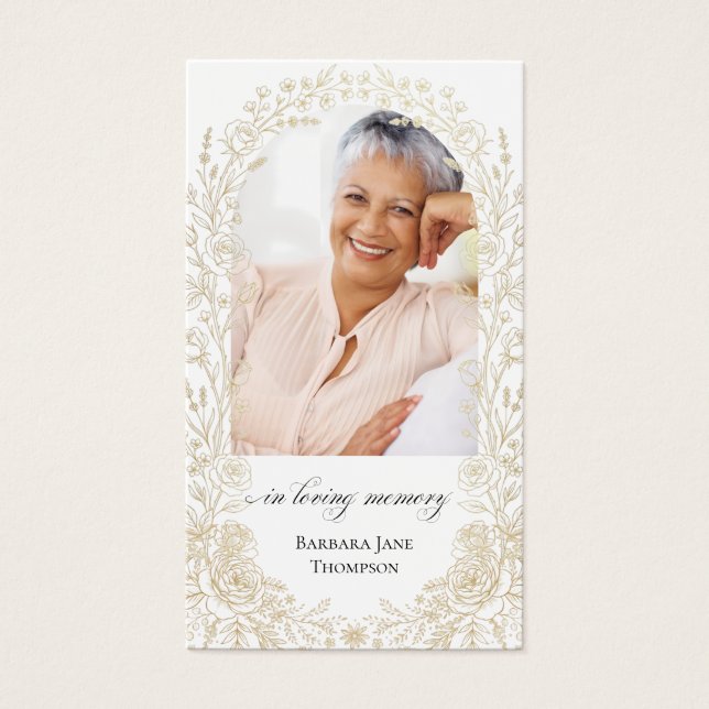 Tarjeta de oración fúnebre floral dorada (Frente)