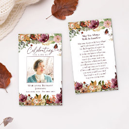 Tarjeta de oración fúnebre floral rústica conmemor