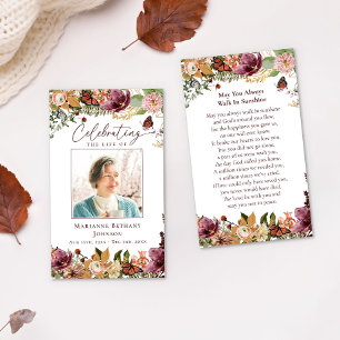 Tarjeta de oración fúnebre floral rústica conmemor