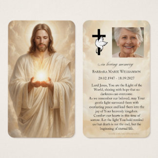 Tarjeta de oración fúnebre Luz de Jesús del Mundo