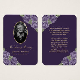 Tarjeta de oración fúnebre morado floral