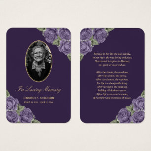 Tarjeta de oración fúnebre morado floral