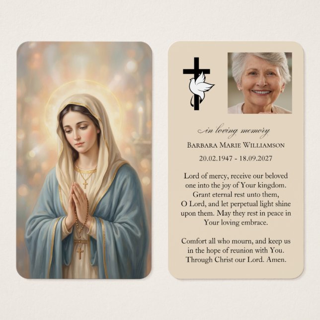 Tarjeta de oración fúnebre personalizada de la Mad (Anverso y reverso)