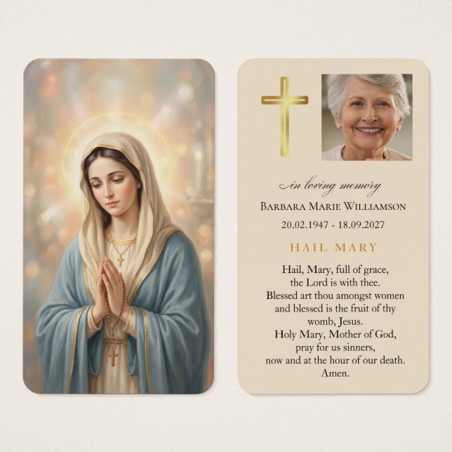 Tarjeta de oración fúnebre religiosa Ave María (Anverso y reverso)