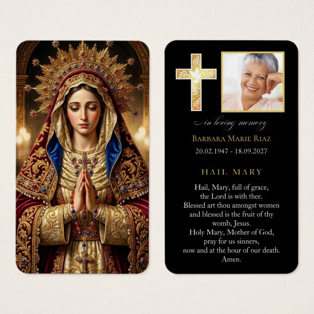 Tarjeta de oración fúnebre religiosa Ave María neg (Anverso y reverso)