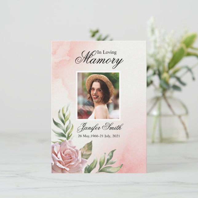 Tarjeta de Oración Funeral Acuarela Floral (Anverso de pie)