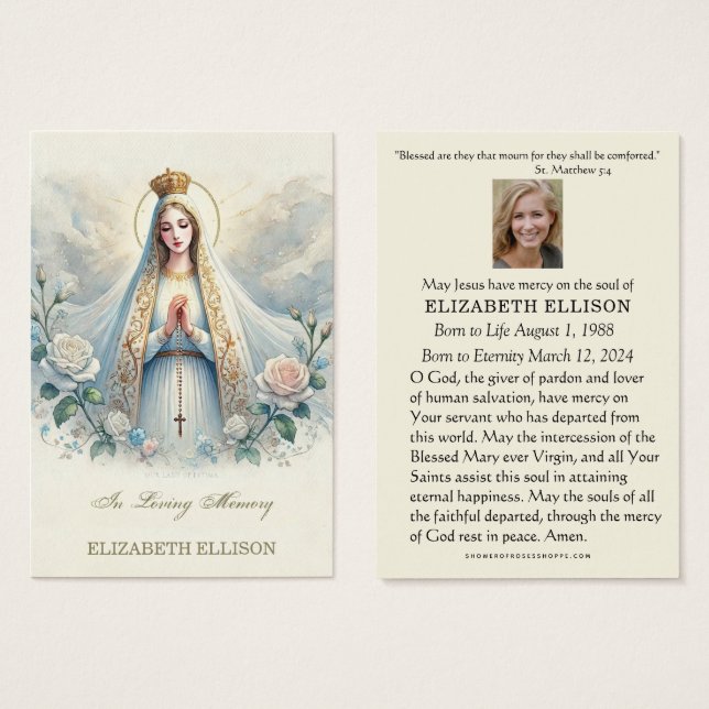 Tarjeta de Oración Funeral de la Virgen Católica M (Anverso y reverso)