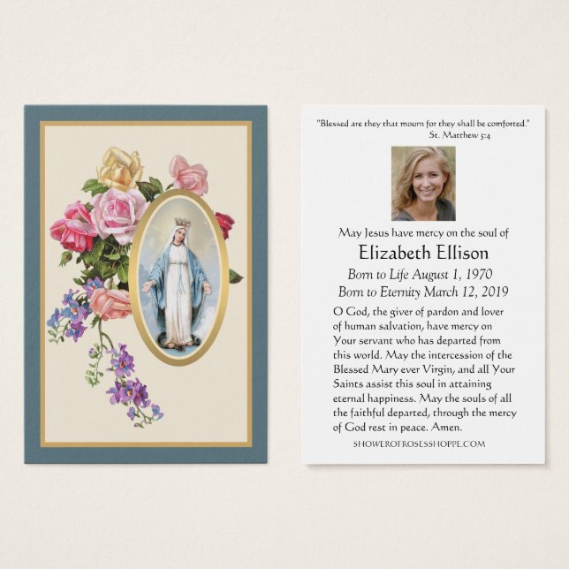 Tarjeta de Oración Funeral Floral Virgin Mary (Anverso y reverso)