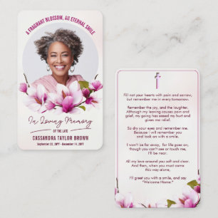 Tarjeta de oración Funeral Magnolia Pink Floral