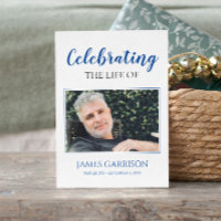 Tarjeta de oración funeraria azul elegante con fot