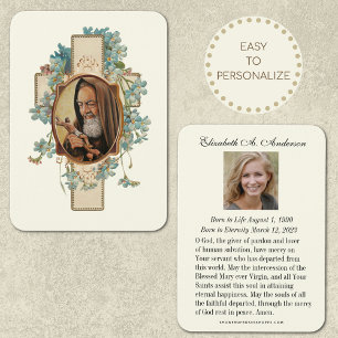 Tarjeta de oración funeraria católica Padre Pío