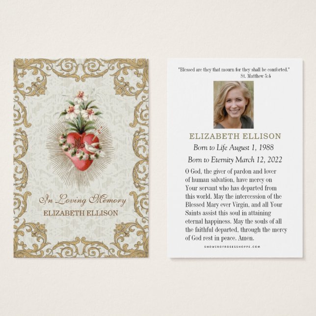 Tarjeta de oración funeraria católica Virgin Mary  (Anverso y reverso)