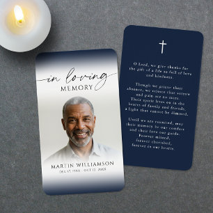 Tarjeta de oración funeraria con cruz fotográfica 