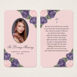 Tarjeta de oración funeraria cruzada de color rosa
