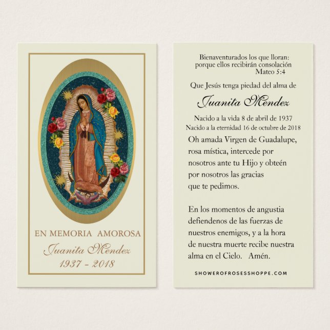 Tarjeta de oración funeraria de la Virgen María Ro (Anverso y reverso)