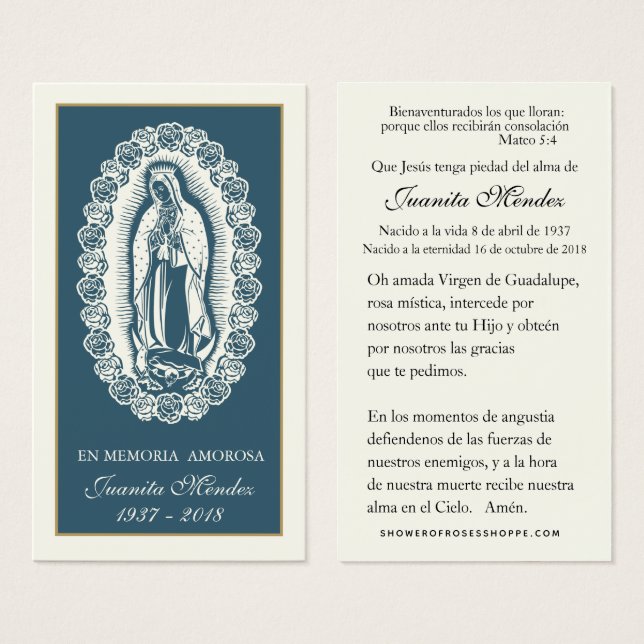Tarjeta de oración funeraria de la Virgen María Ro (Anverso y reverso)