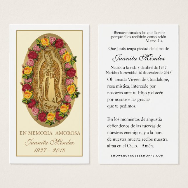 Tarjeta de oración funeraria de la Virgen María Ro (Anverso y reverso)