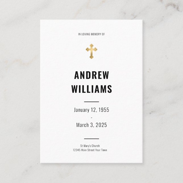 Tarjeta de oración funeraria en blanco y negro (Anverso)