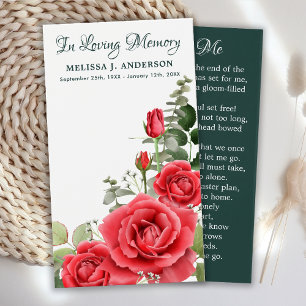 Tarjeta de oración funeraria floral de rosas rojas
