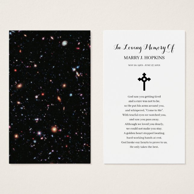 Tarjeta de oración funeraria Galaxy Cosmo Sympathy (Anverso y reverso)