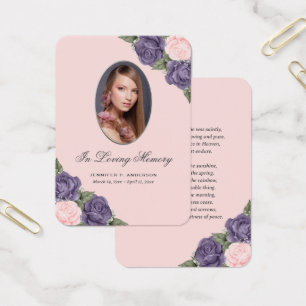Tarjeta de oración funeraria Purple Pink Silver Me