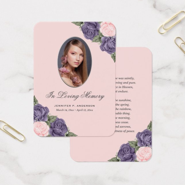 Tarjeta de oración funeraria Purple Pink Silver Me (Oficina)