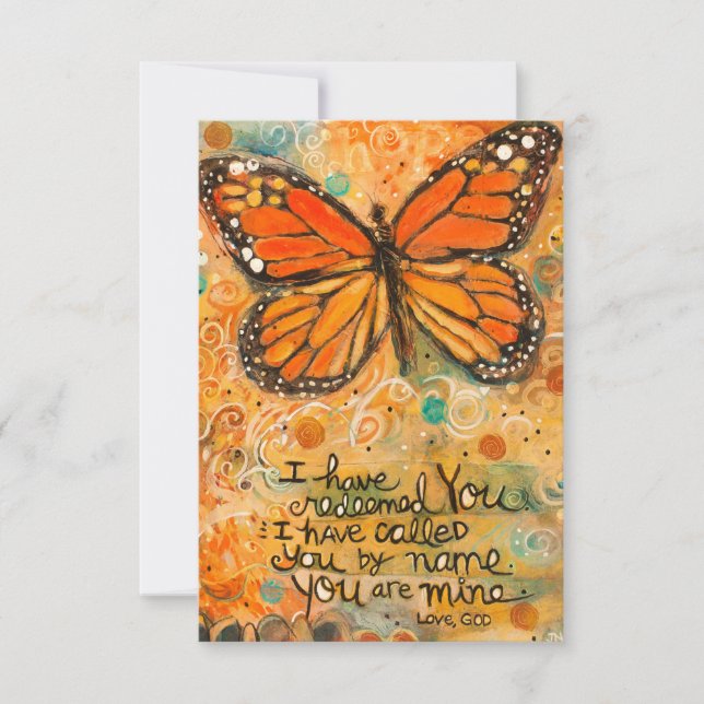 Tarjeta de oración Isaiah "Eres mía" con mariposa (Anverso)
