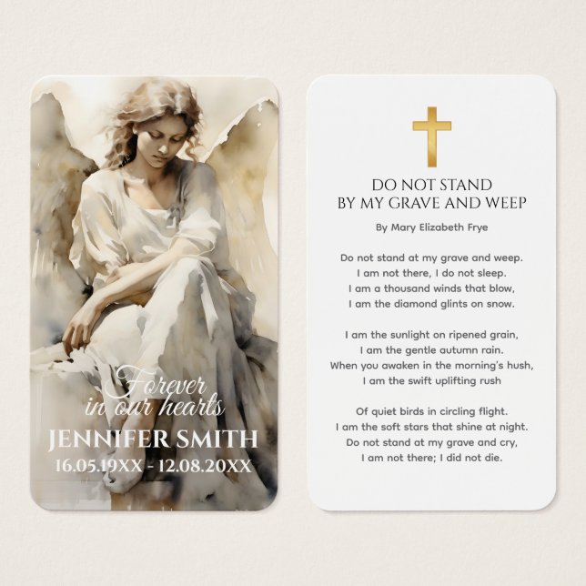 Tarjeta de oración memorial ángel Tarjeta de funer (Anverso y reverso)