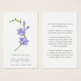 Tarjeta de oración memorial fúnebre de Freesia sim