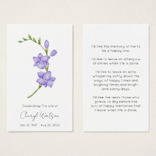 Tarjeta de oración memorial fúnebre de Freesia sim