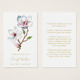 Tarjeta de oración memorial fúnebre de magnolia si
