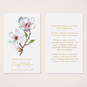 Tarjeta de oración memorial fúnebre de magnolia si