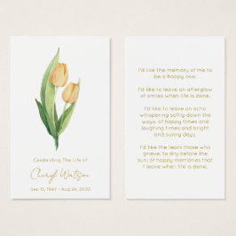 Tarjeta de oración memorial fúnebre de tulipán sim