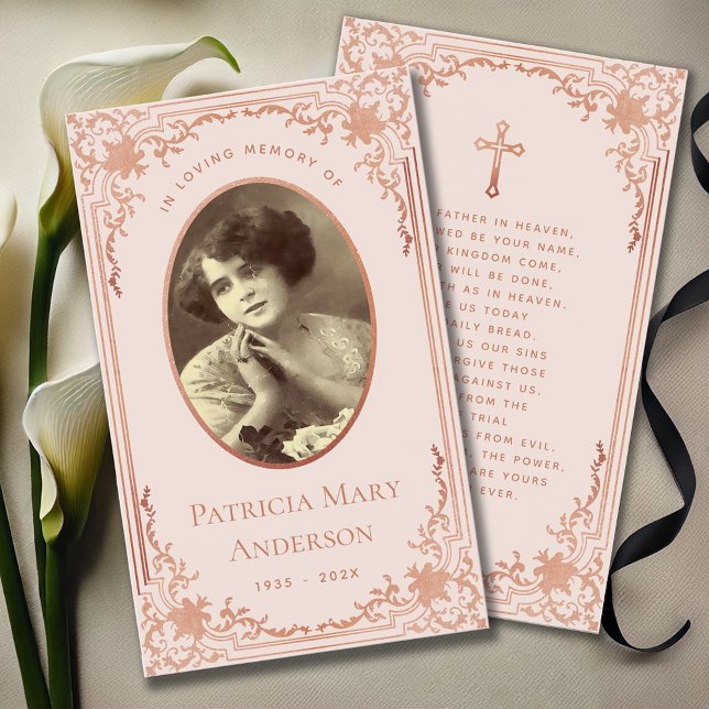 Tarjeta de oración memorial fúnebre rosa dorado co (Subido por el creador)