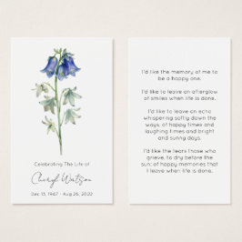 Tarjeta de oración memorial fúnebre Simple Bluebel