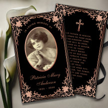 Tarjeta de oración memorial funeral guion Black Pi