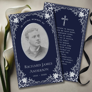 Tarjeta de oración memorial para funeral azul mari