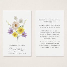 Tarjeta de oración memorial para funeral de flores