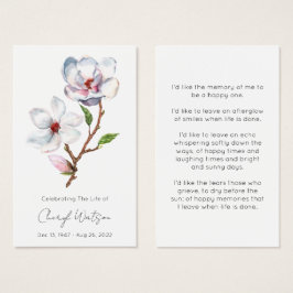 Tarjeta de oración memorial para funeral de magnol