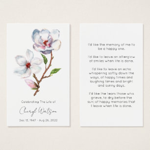Tarjeta de oración memorial para funeral de magnol
