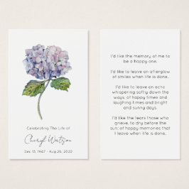 Tarjeta de oración memorial simple de Hortensia pa