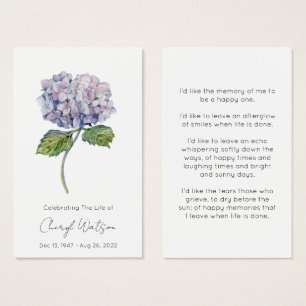 Tarjeta de oración memorial simple de Hortensia pa