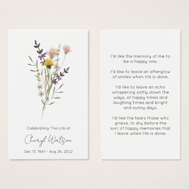 Tarjeta de oración memorial simple para funeral de (Anverso y reverso)