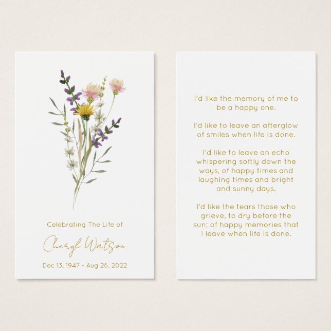 Tarjeta de oración memorial simple para funeral de (Anverso y reverso)
