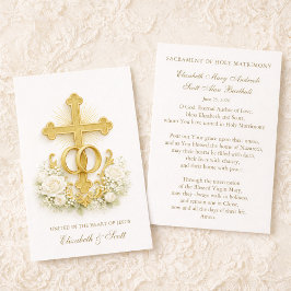 Tarjeta de Oración para Boda Católica Cruz Dorada
