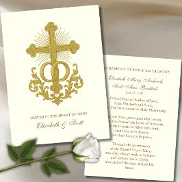 Tarjeta de Oración para Boda Católica Cruz Dorada