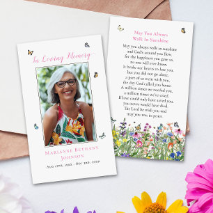 Tarjeta de oración para el funeral de la mariposa 