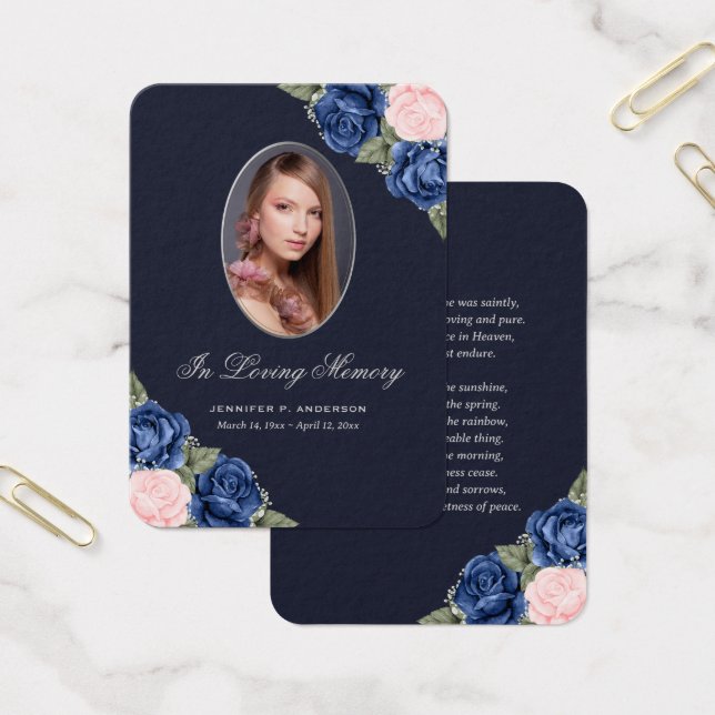 Tarjeta de oración para funerales Blue Pink Silver (Oficina)