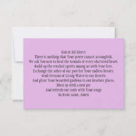 Tarjeta de oración para la curación de los corazon