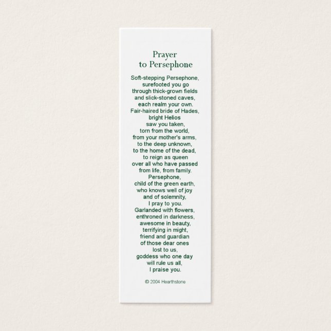 Tarjeta de oración Persephone (Frente)